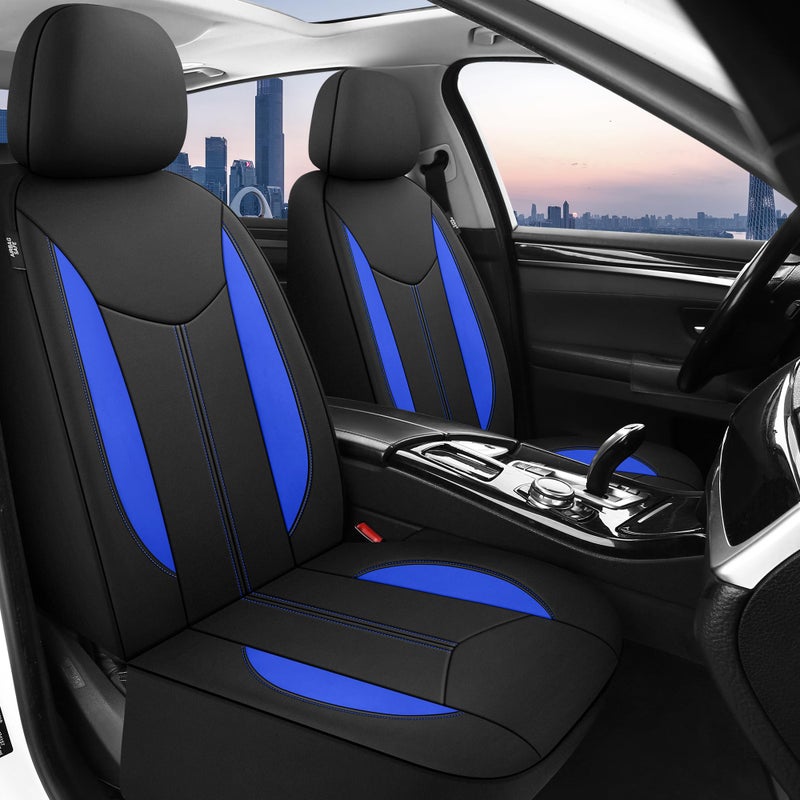 CAROMOP Waterproof Car Seat Cover Full Seats  Neoprene Seat Covers for Cars Split Bench Compatible Car Interior Covers  Universal Fit Most Car Sedan Truck SUV(Black/Blue) - Image 2
